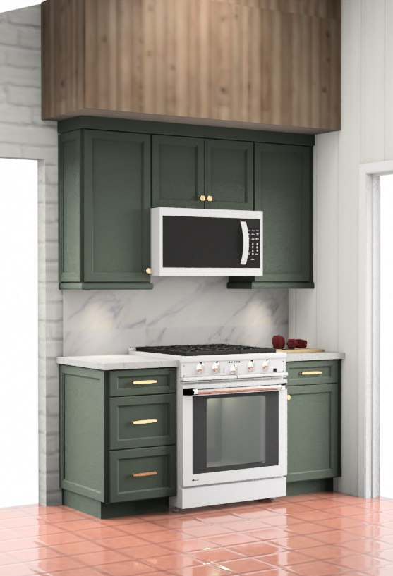 Render of the finished oven wall with range and hood