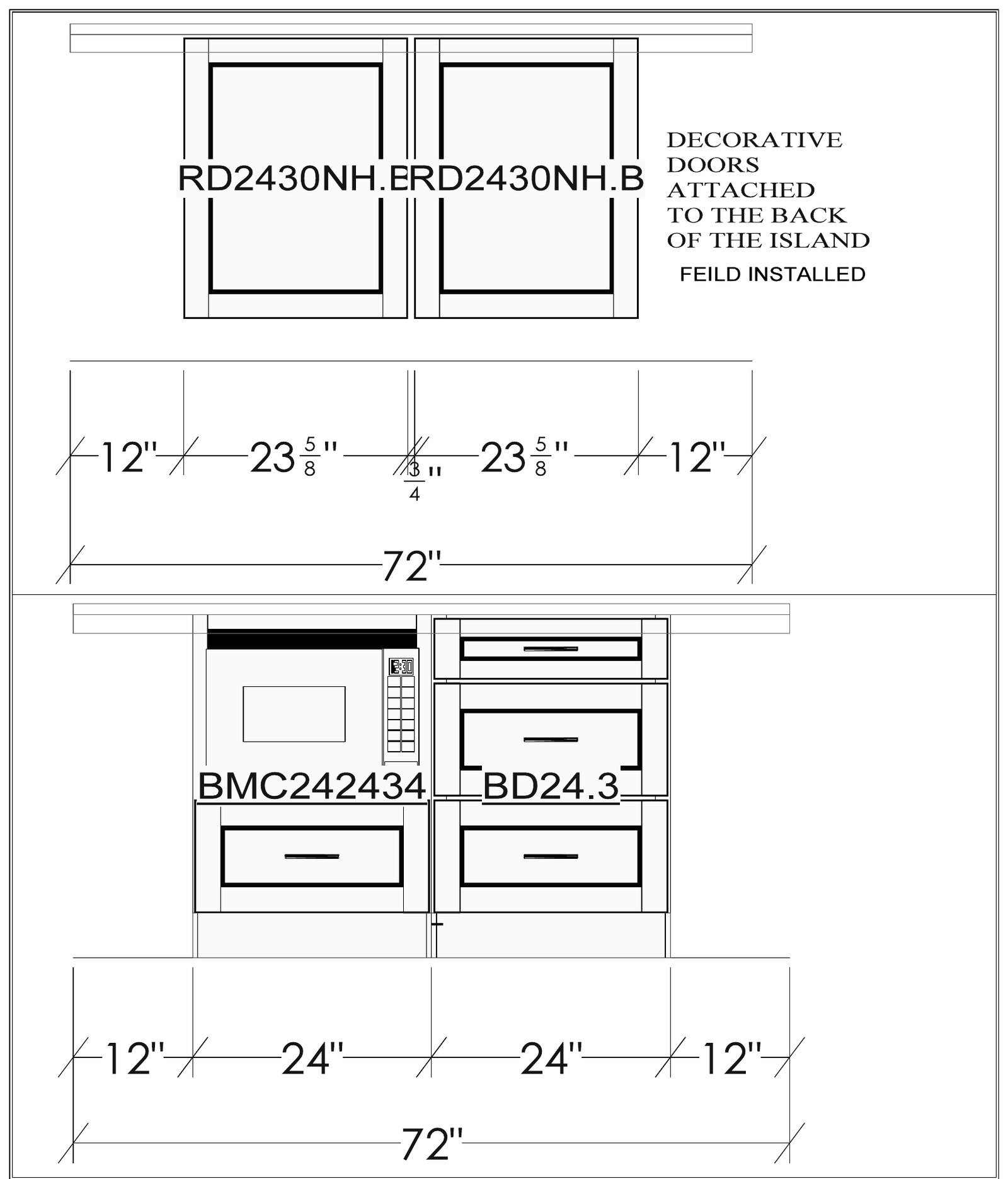 Island detail with decorative door dimensions